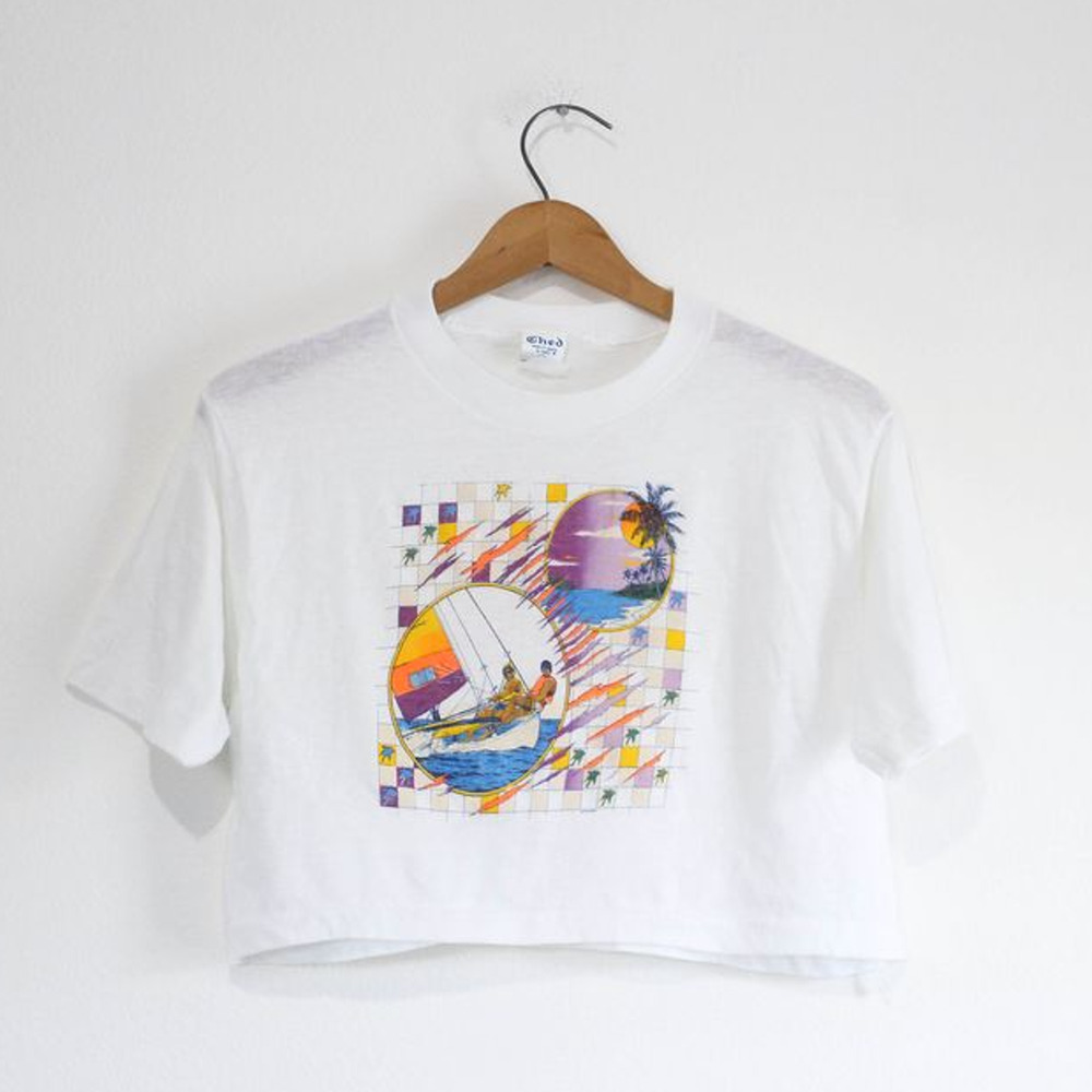 Vintage Windsurfing Crop Top T Shirt Large